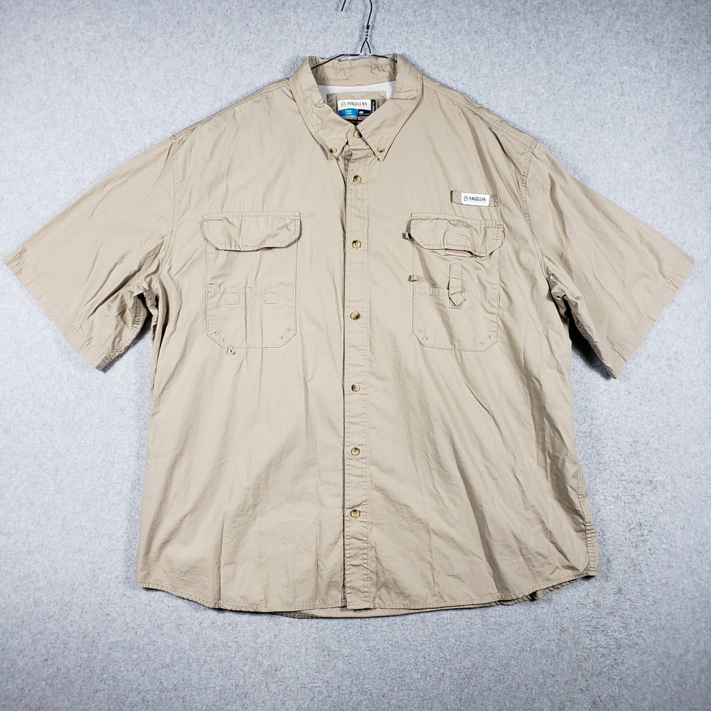 Magellan Mens Shirt 4XL Tan Fishing MagRelease Short Sleeve‎ Ventilated Utility